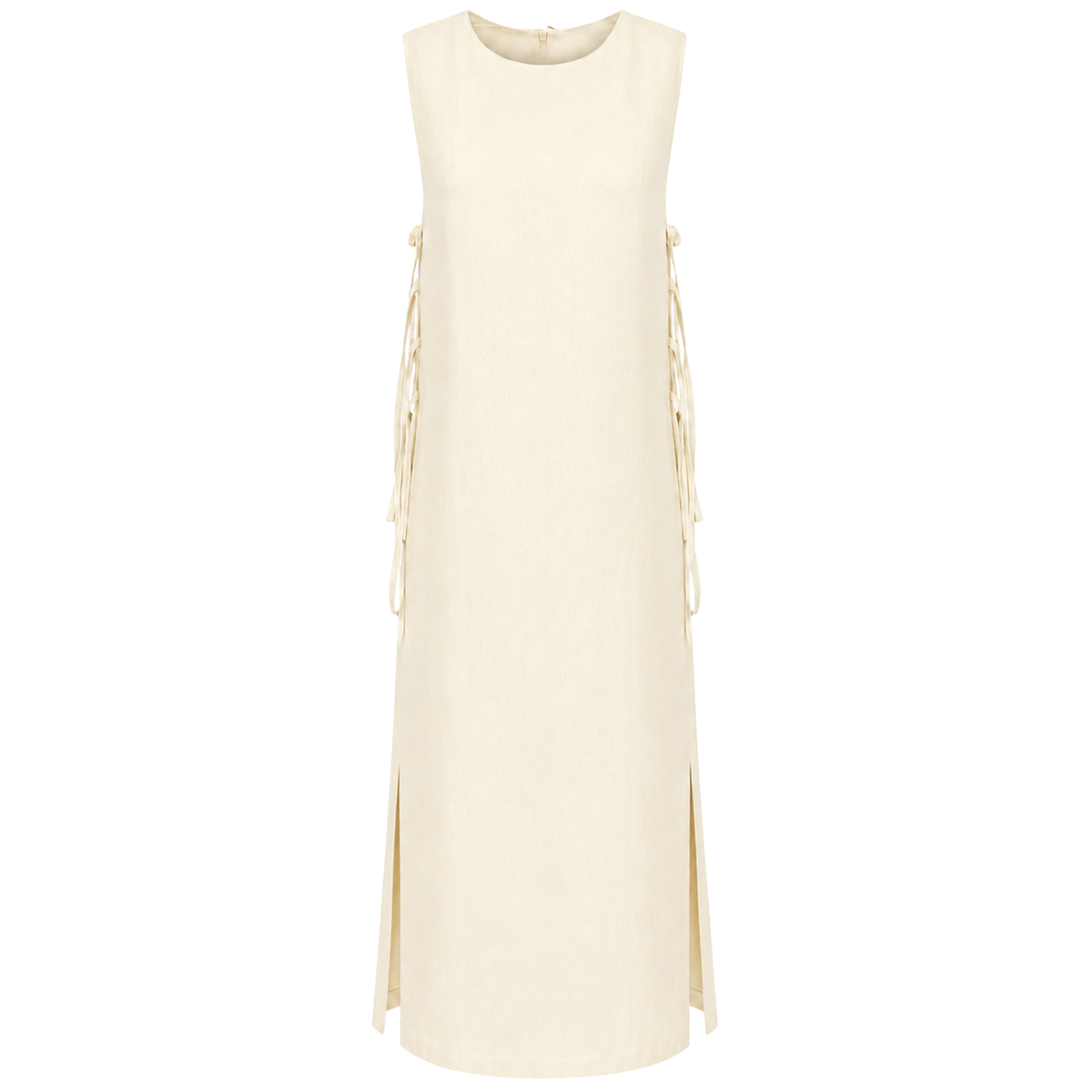 DOUBLE SLIT SIDES KNOT DETAIL LINEN DRESS VANILLA