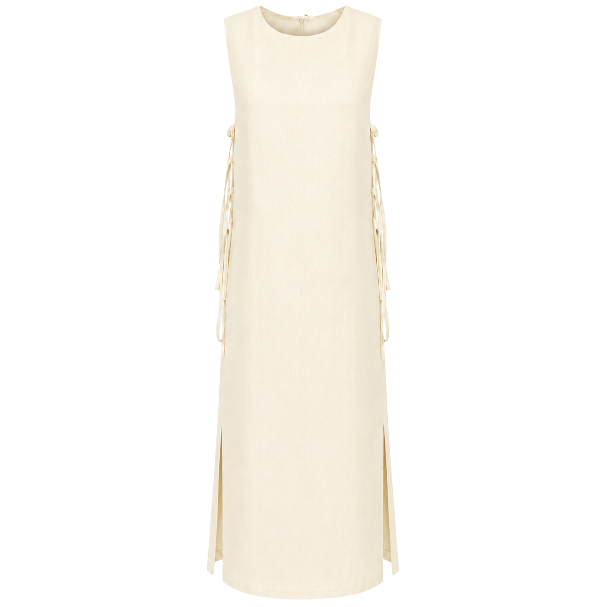 DOUBLE SLIT SIDES KNOT DETAIL LINEN DRESS VANILLA
