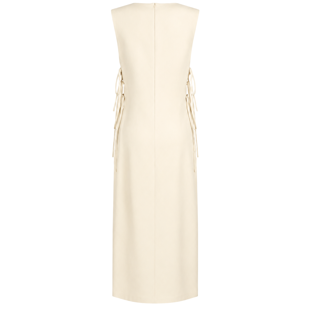 DOUBLE SLIT SIDES KNOT DETAIL LINEN DRESS VANILLA
