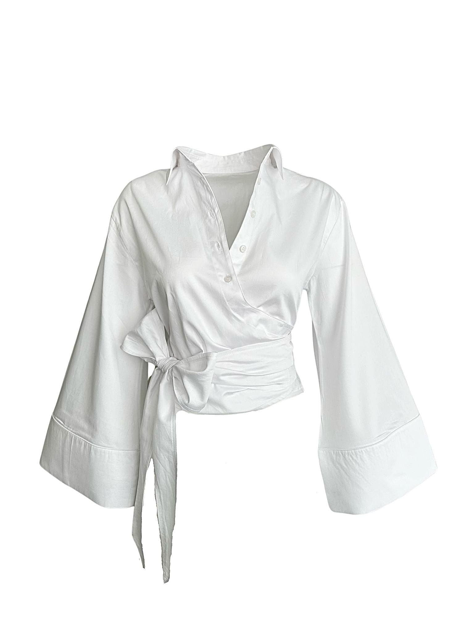 Wrap Style Tie-Fastening Shirt White