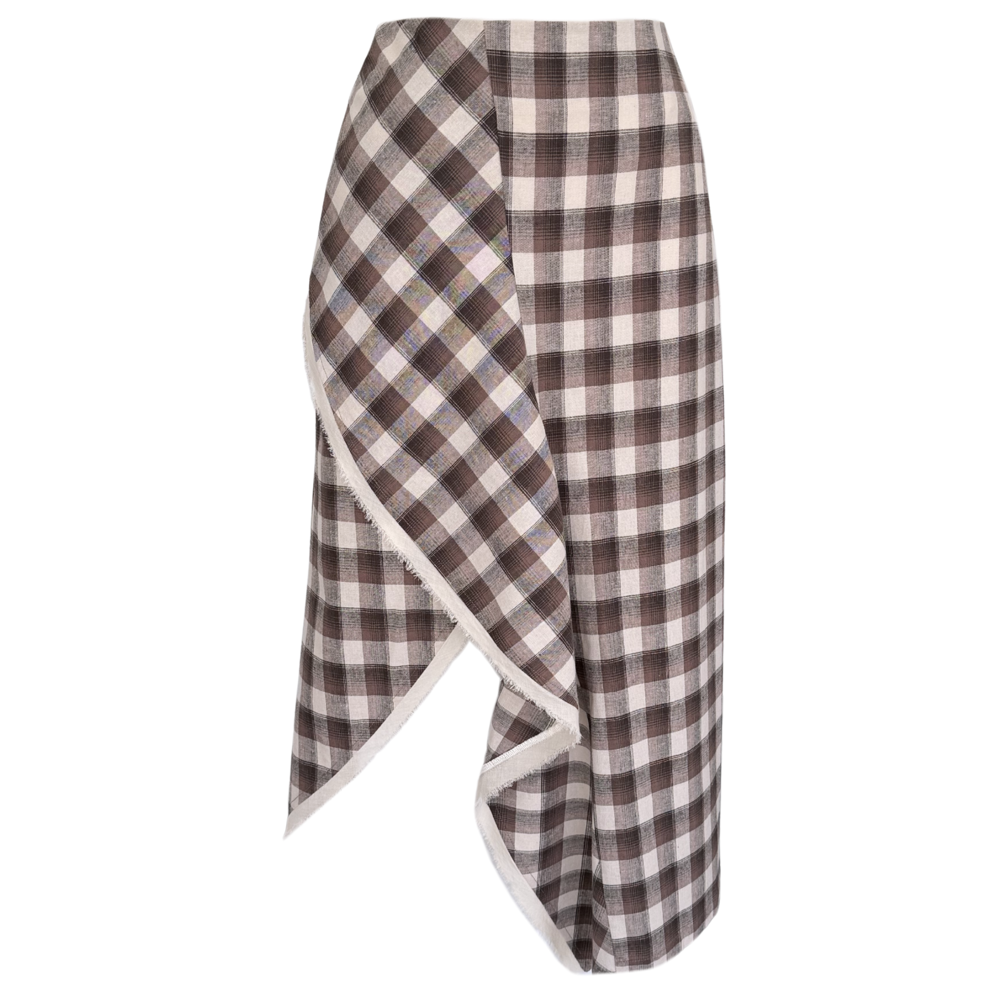 ASYMMETRIC STYLE CHECK PATTERN COTTON SKIRT