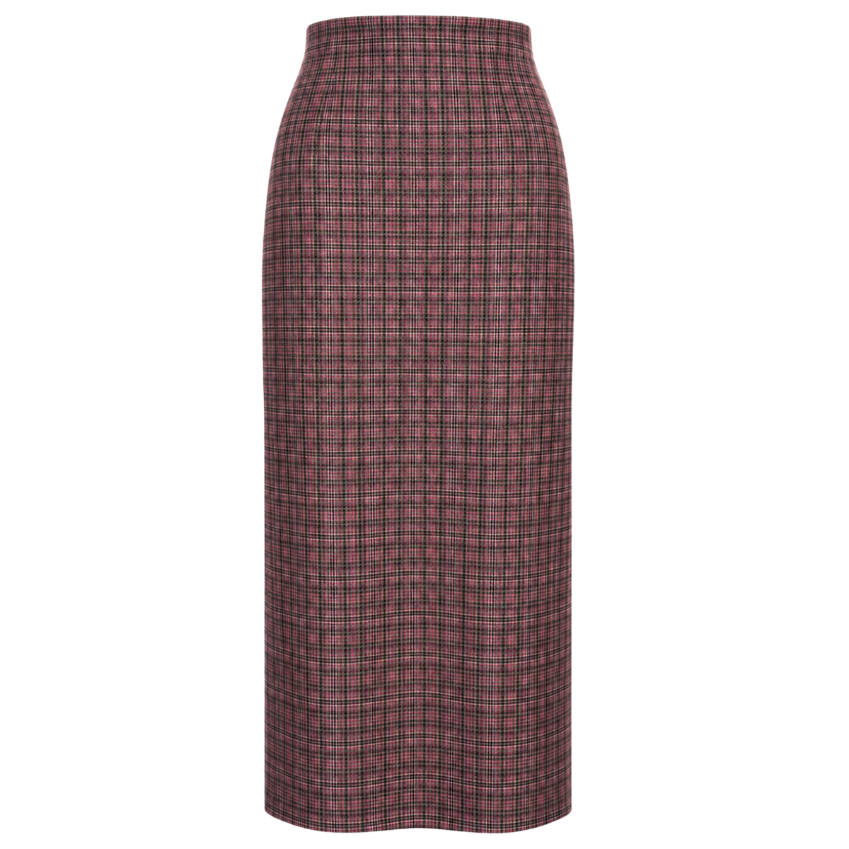 SIDE SLIT CHECK PATTERN DRAPED SKIRT BURGUNDY