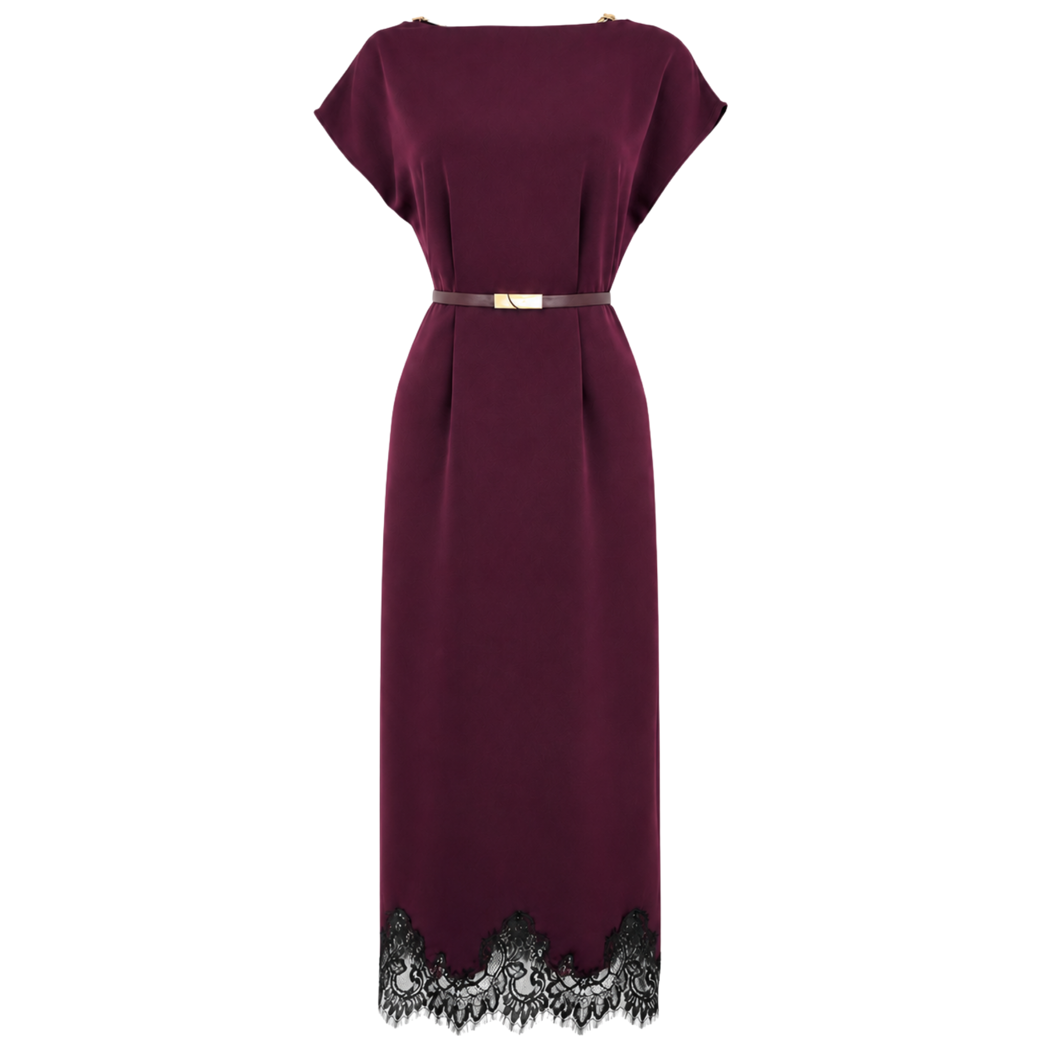 LACE SKIRT BELTED WAIST DRESS PLUM