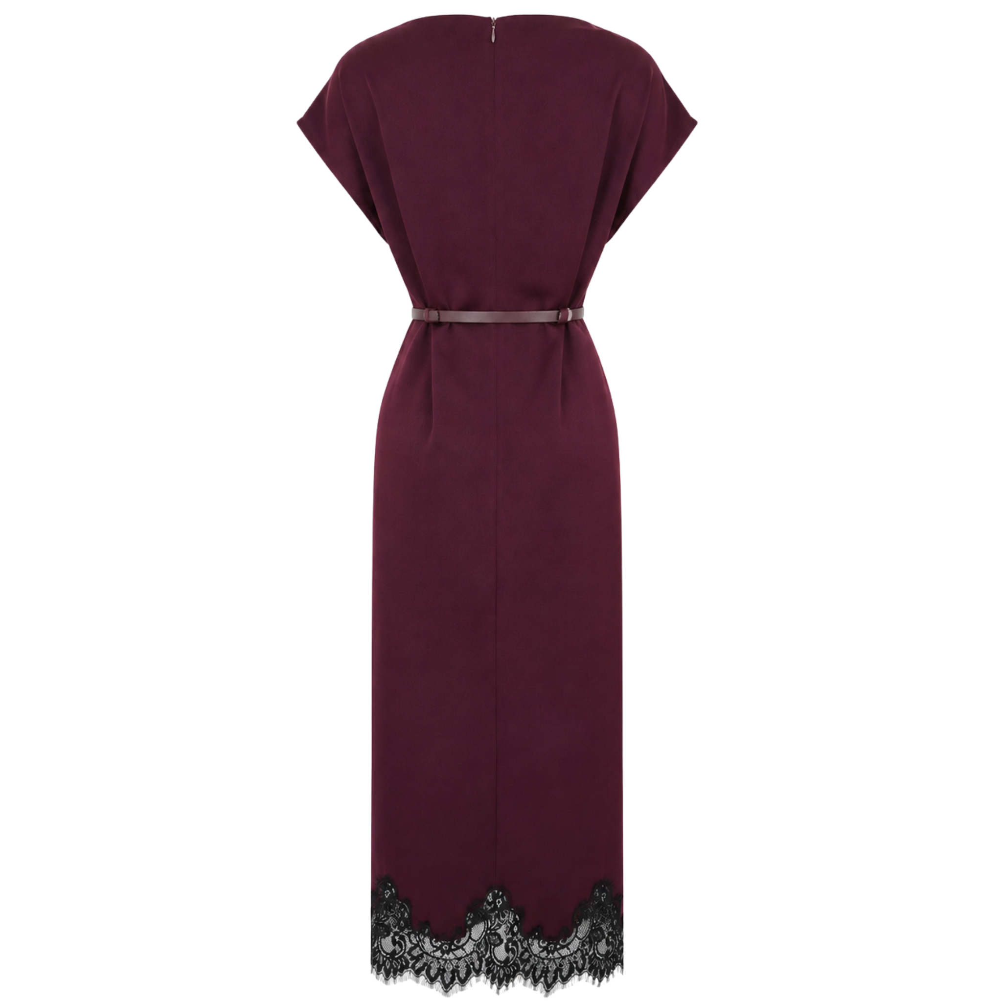 LACE SKIRT BELTED WAIST DRESS PLUM