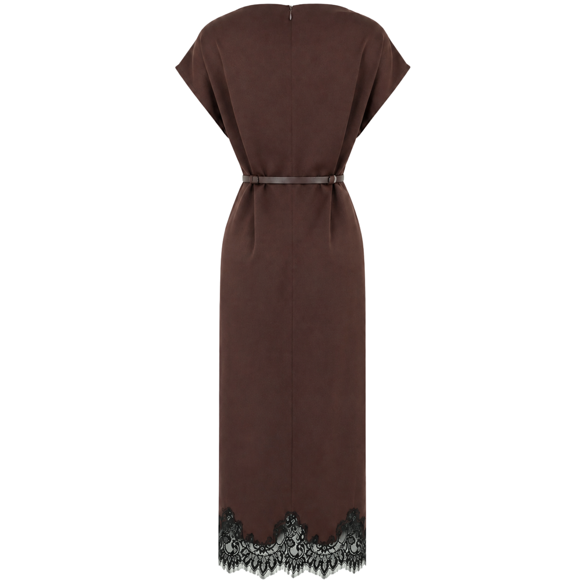 LACE SKIRT BELTED WAIST DRESS BROWN