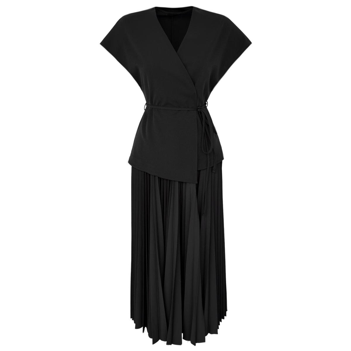 PLEAT SKIRT DETAIL WITH VEST DRESS BLACK