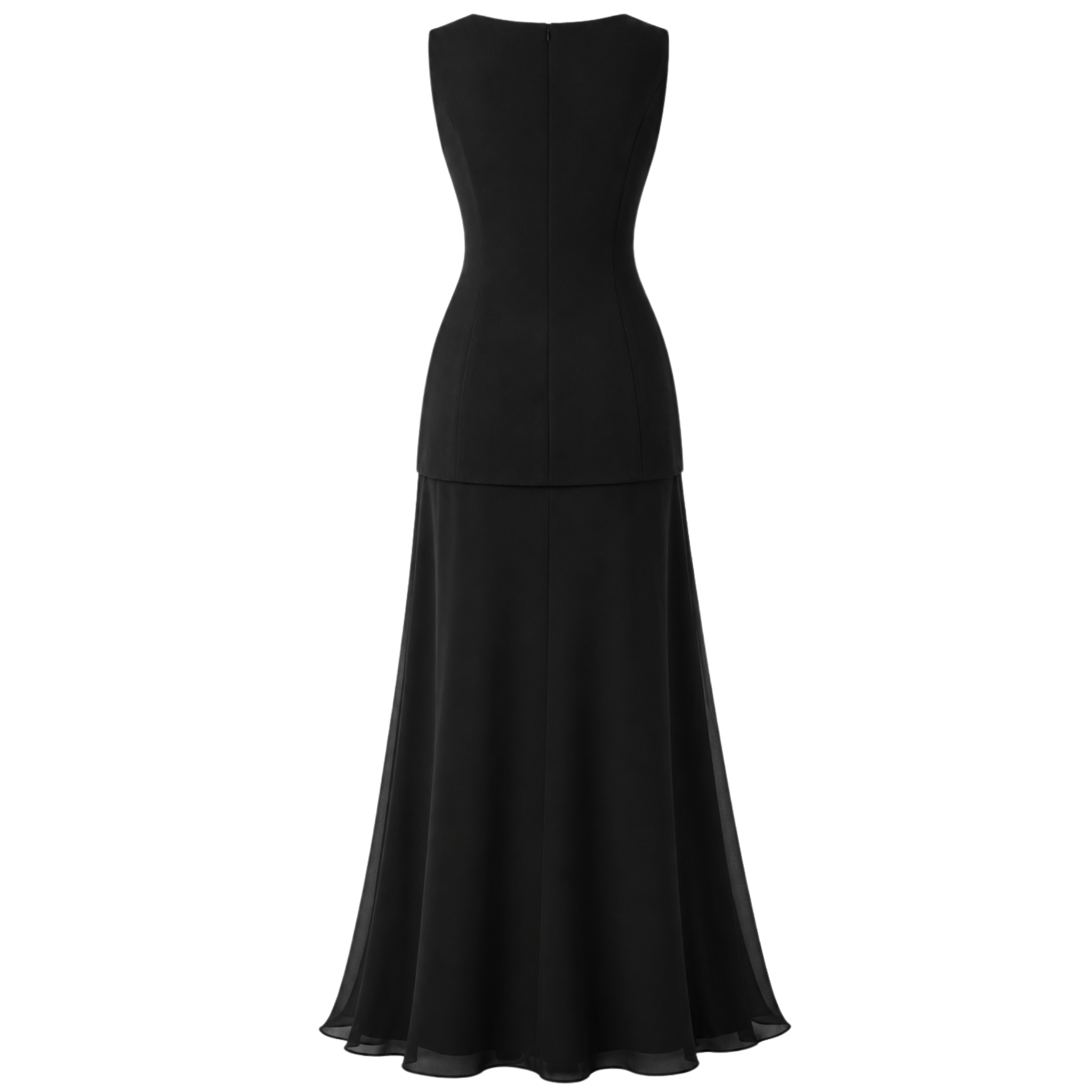 TULLE SKIRT DETAIL MAXI LENGTH DRESS BLACK