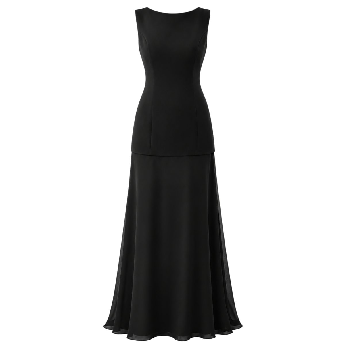 TULLE SKIRT DETAIL MAXI LENGTH DRESS BLACK