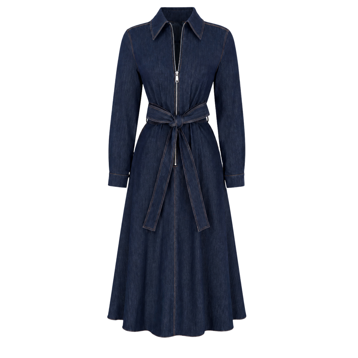ZIP COLLAR DENIM DRESS INDIGO