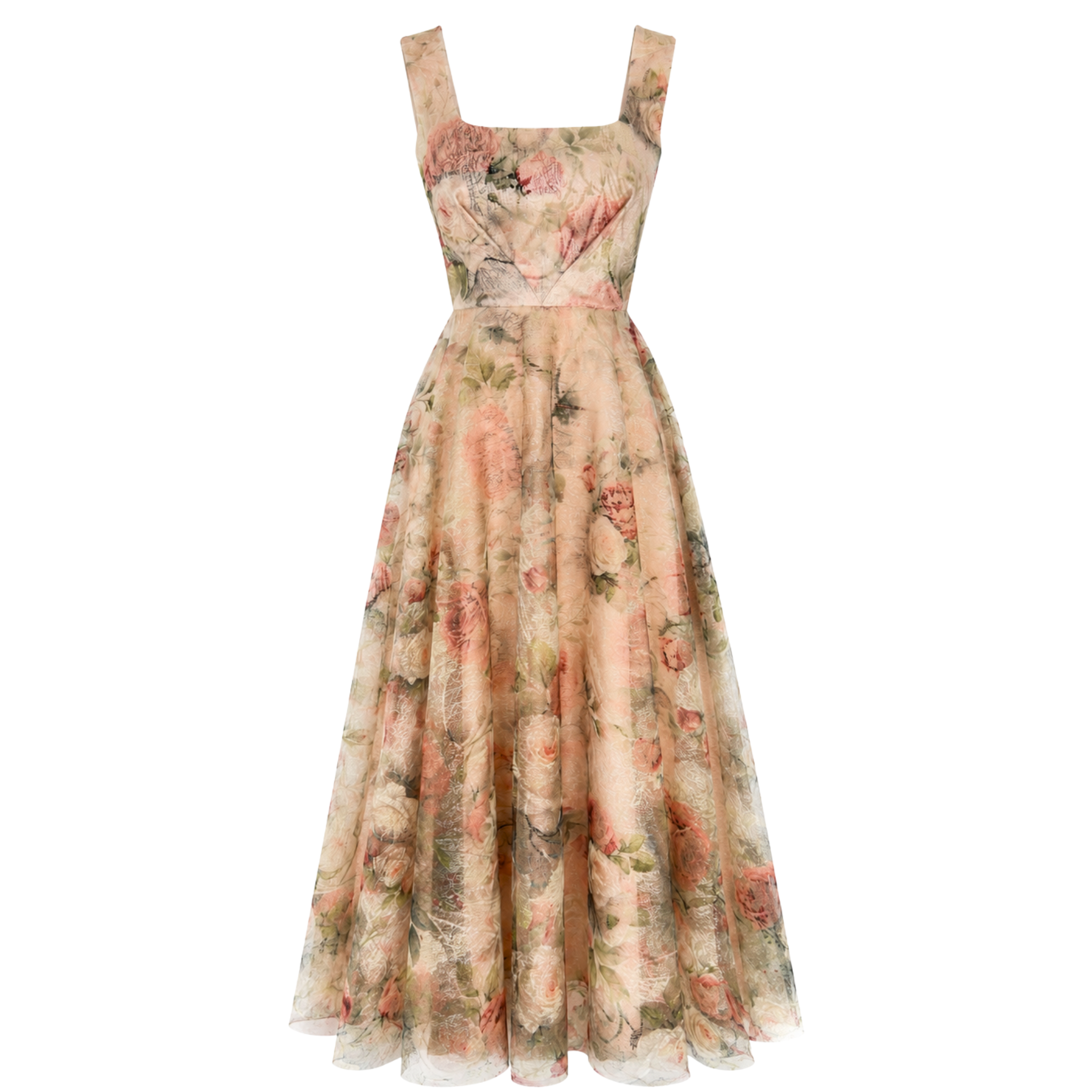 FLORAL PRINT A-LINE STYLE JACQUARD DRESS