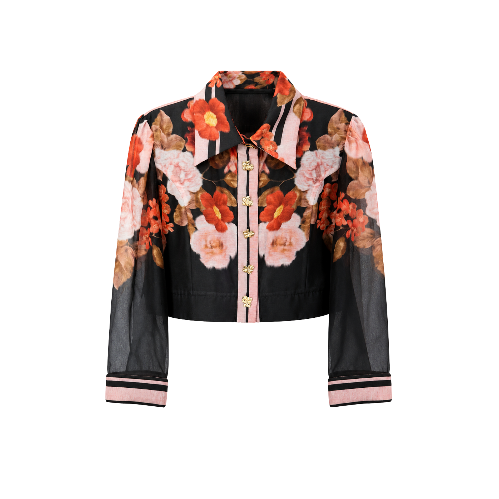 FLORAL PRINT SKIRT AND SHIRT SET BLACK