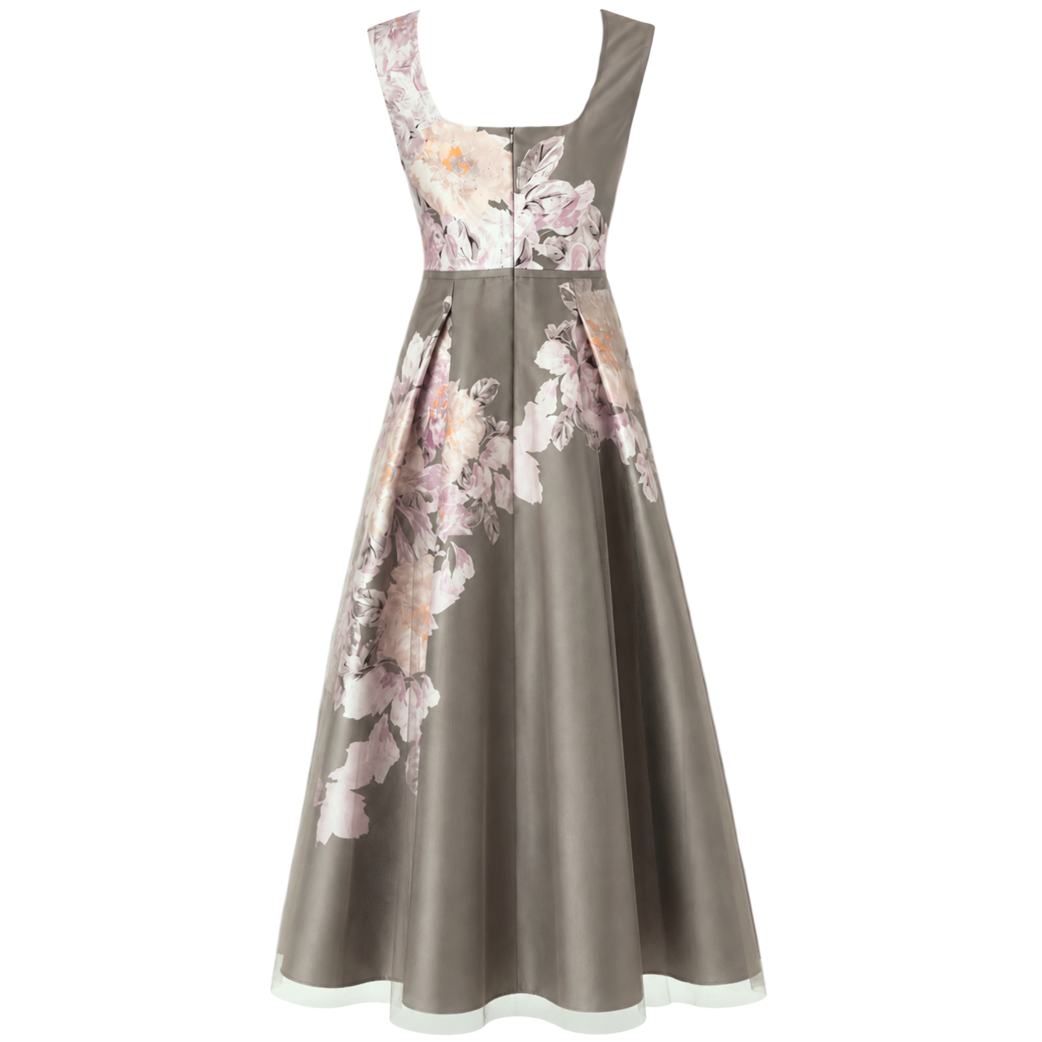 SQUARE NECK FLORAL PRINT DRESS KHAKI