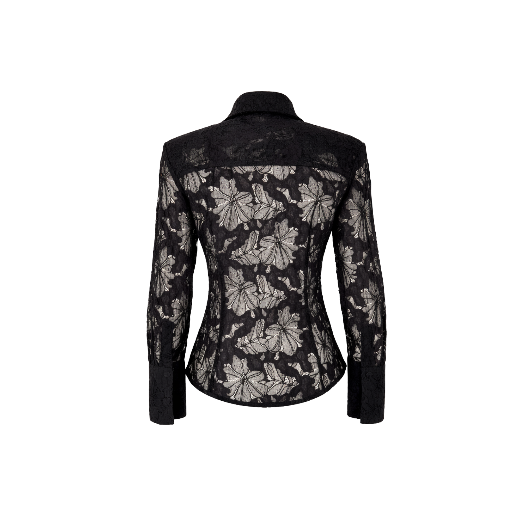 DETACHABLE SHOULDER PAD DETAIL WIDE CUFFED LACE SHIRT BLACK