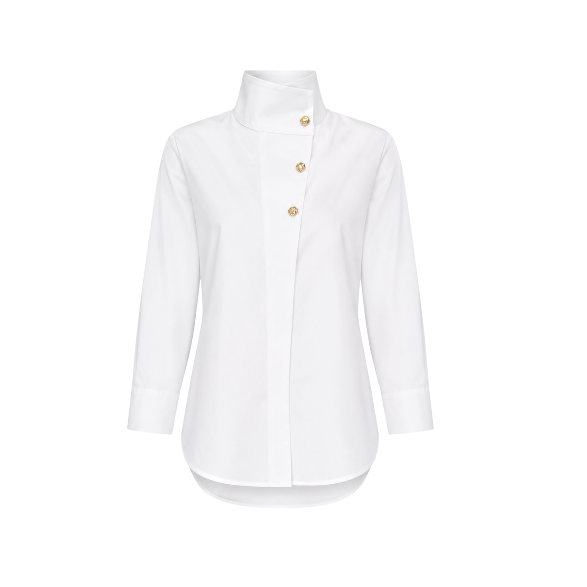 GOLD BUTTONS HIGH NECK COTTON SHIRT WHITE