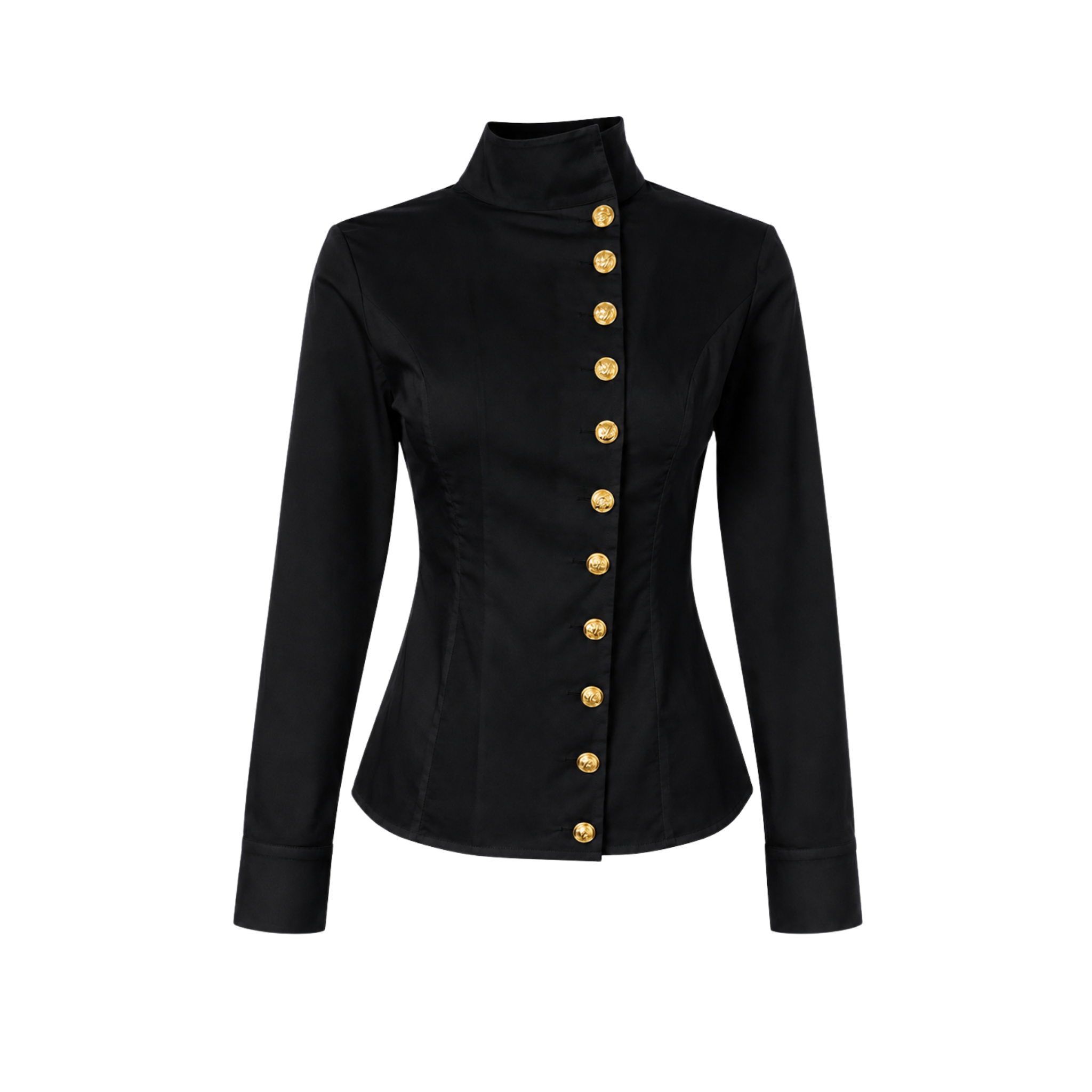 GOLD BUTTONS SLIM FIT COTTON SHIRT BLACK