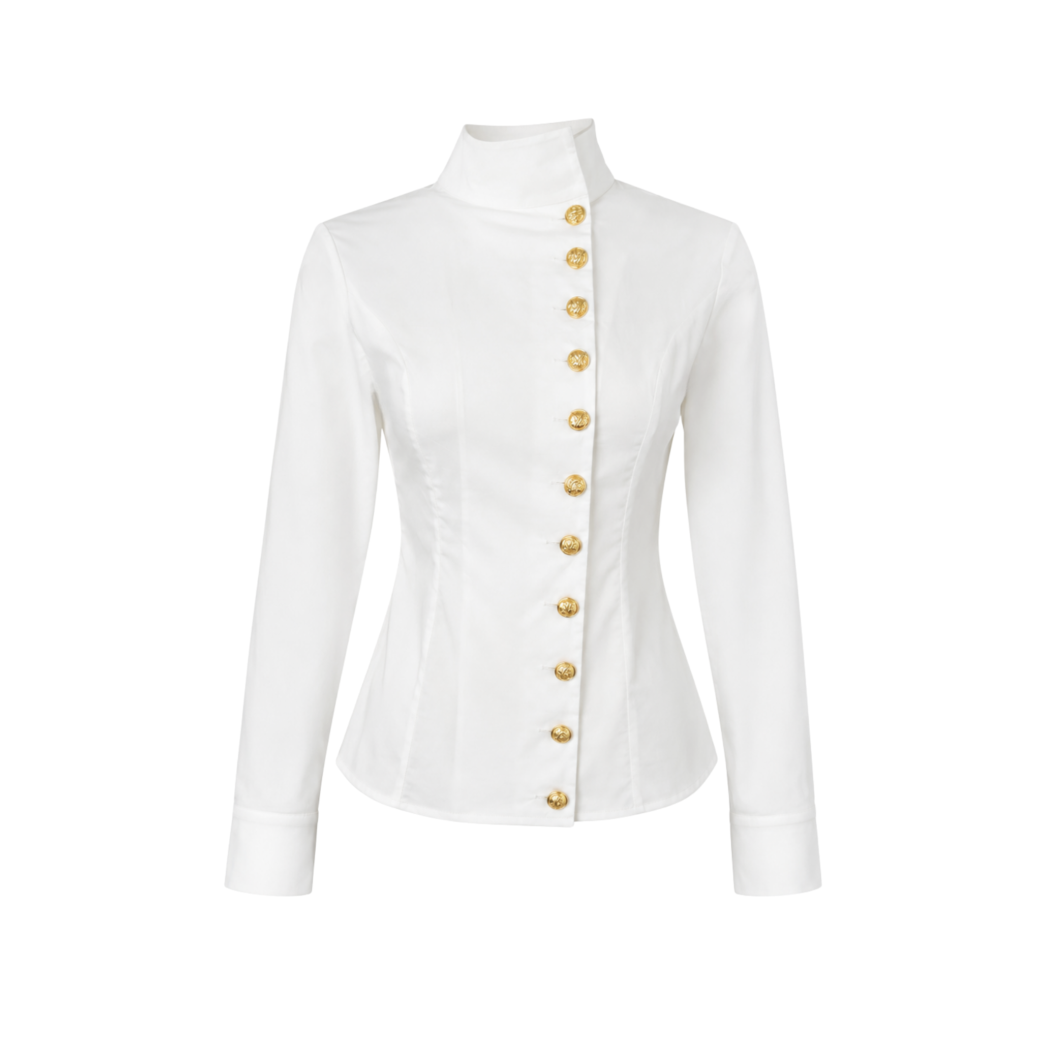 GOLD BUTTONS SLIM FIT COTTON SHIRT WHITE