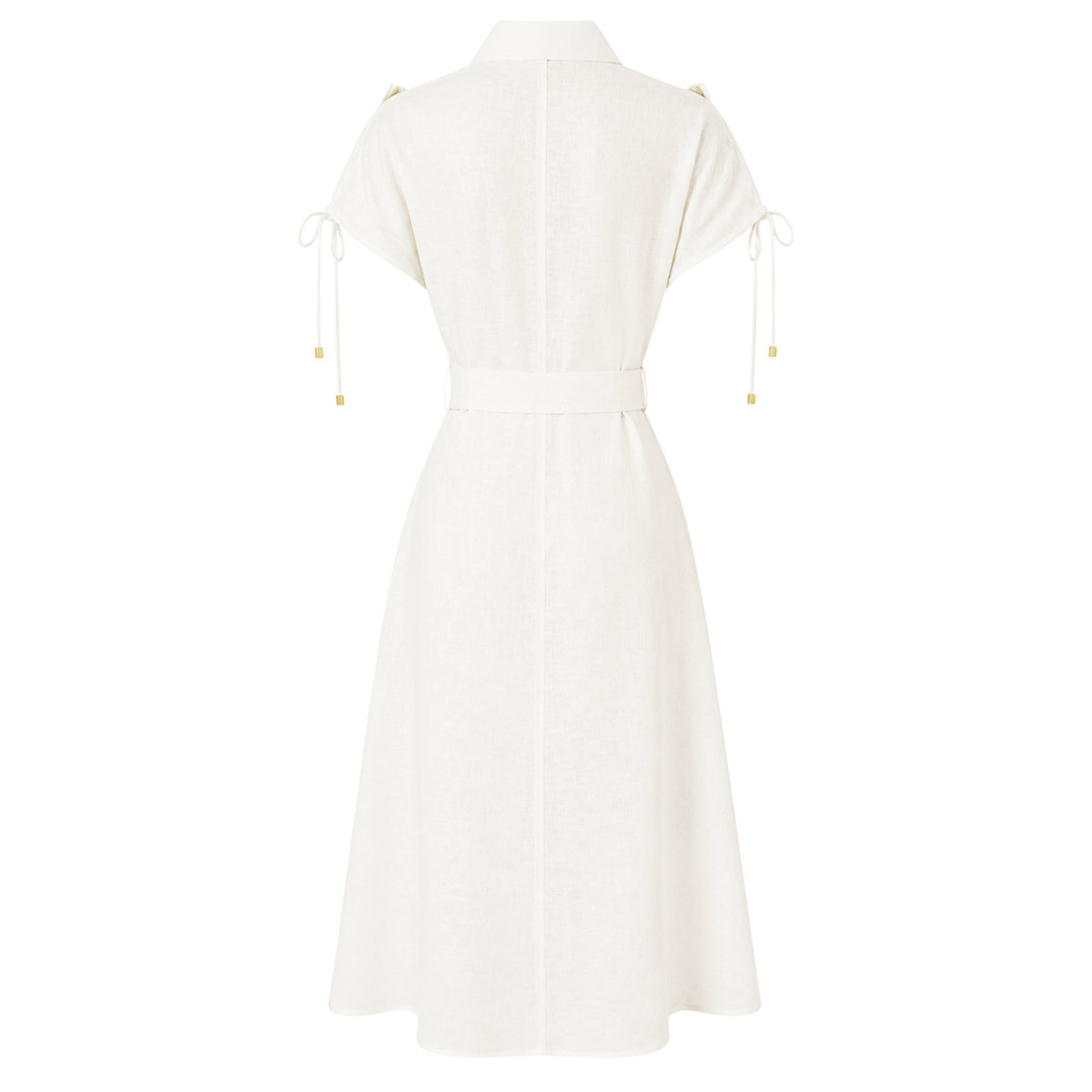 GOLD BUTTONS 100% LINEN DRESS ECRU