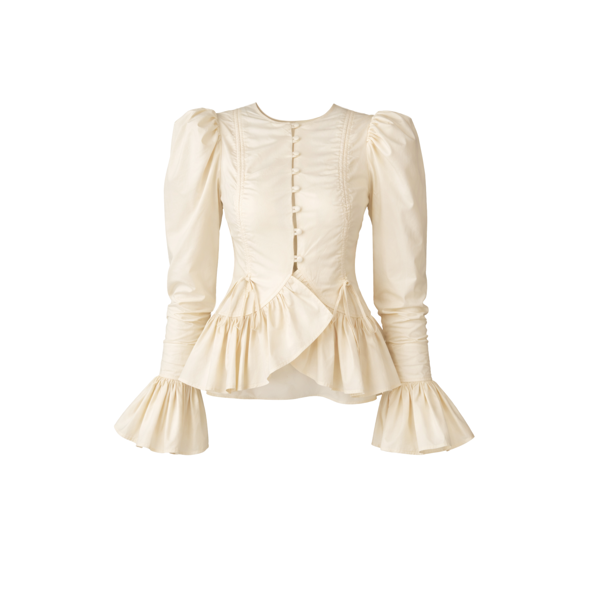 100% COTTON FRILL DETAIL BLOUSE CREAM