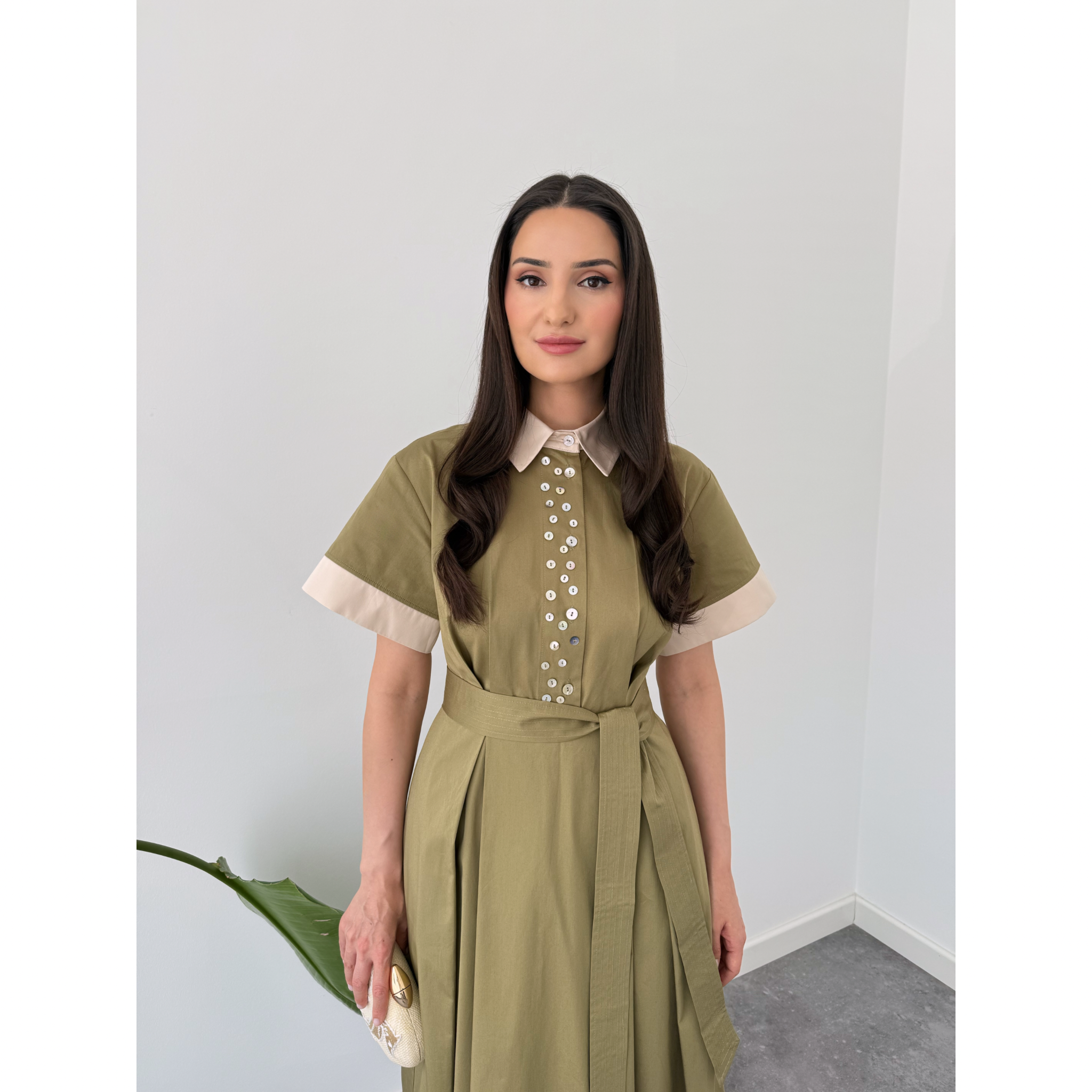 BUTTON-DETAILED 100% COTTON SHIRT DRESS