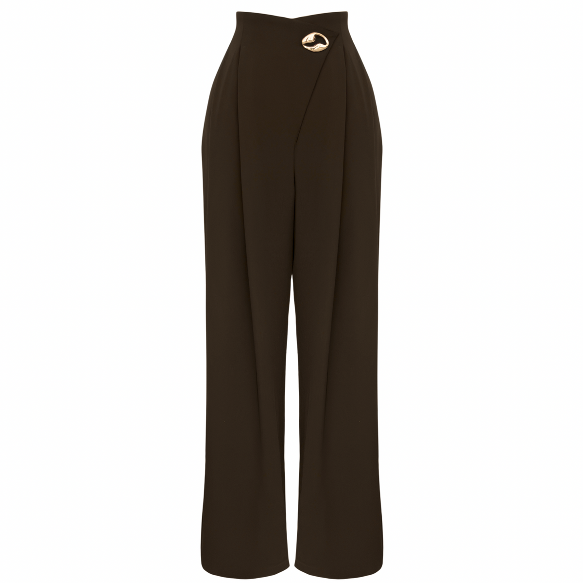 WRAP WAIST STYLE WIDE LEG TROUSERS BROWN