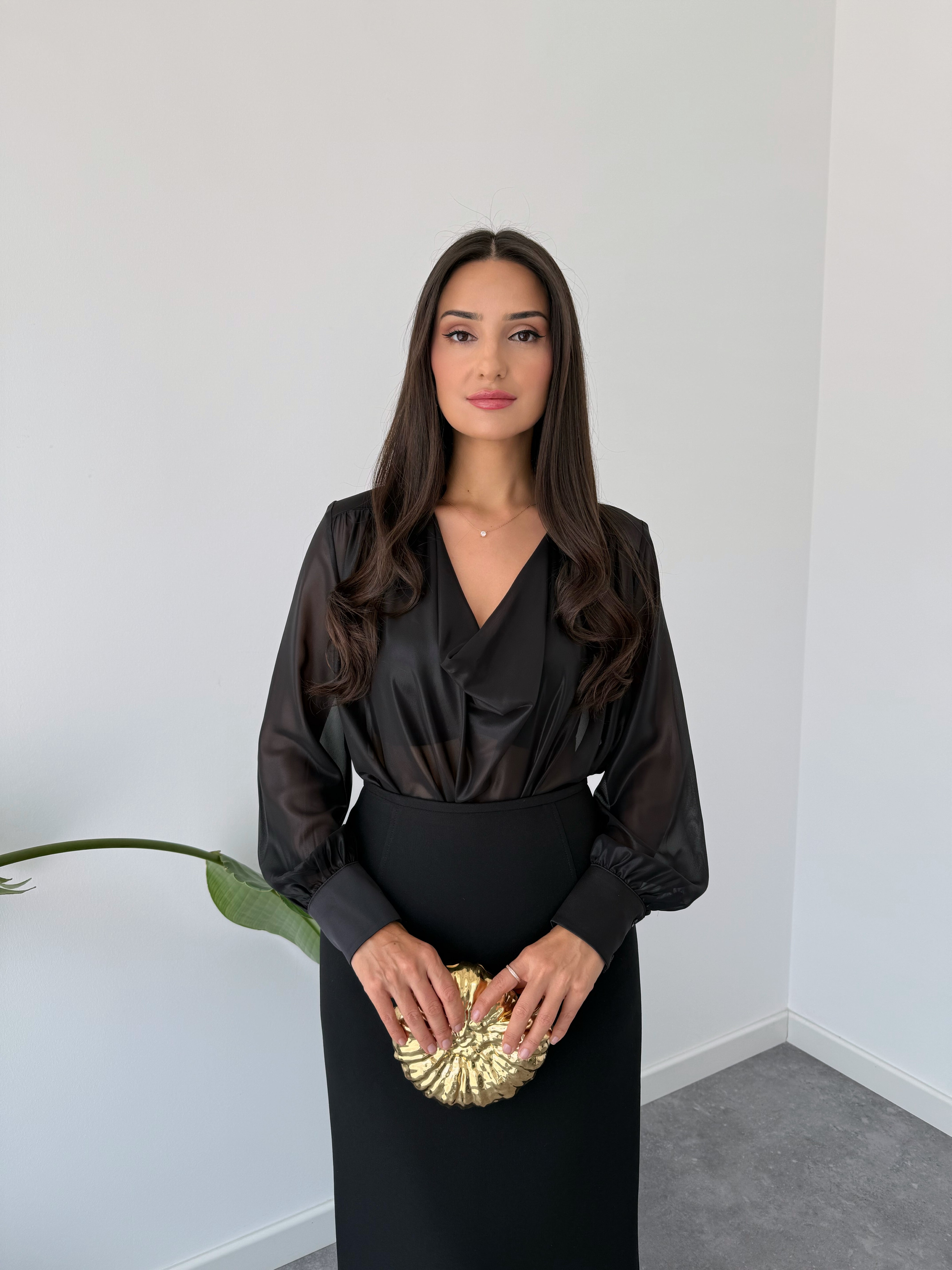 OFF-SHOULDER NECKLINE SHEER BLOUSE