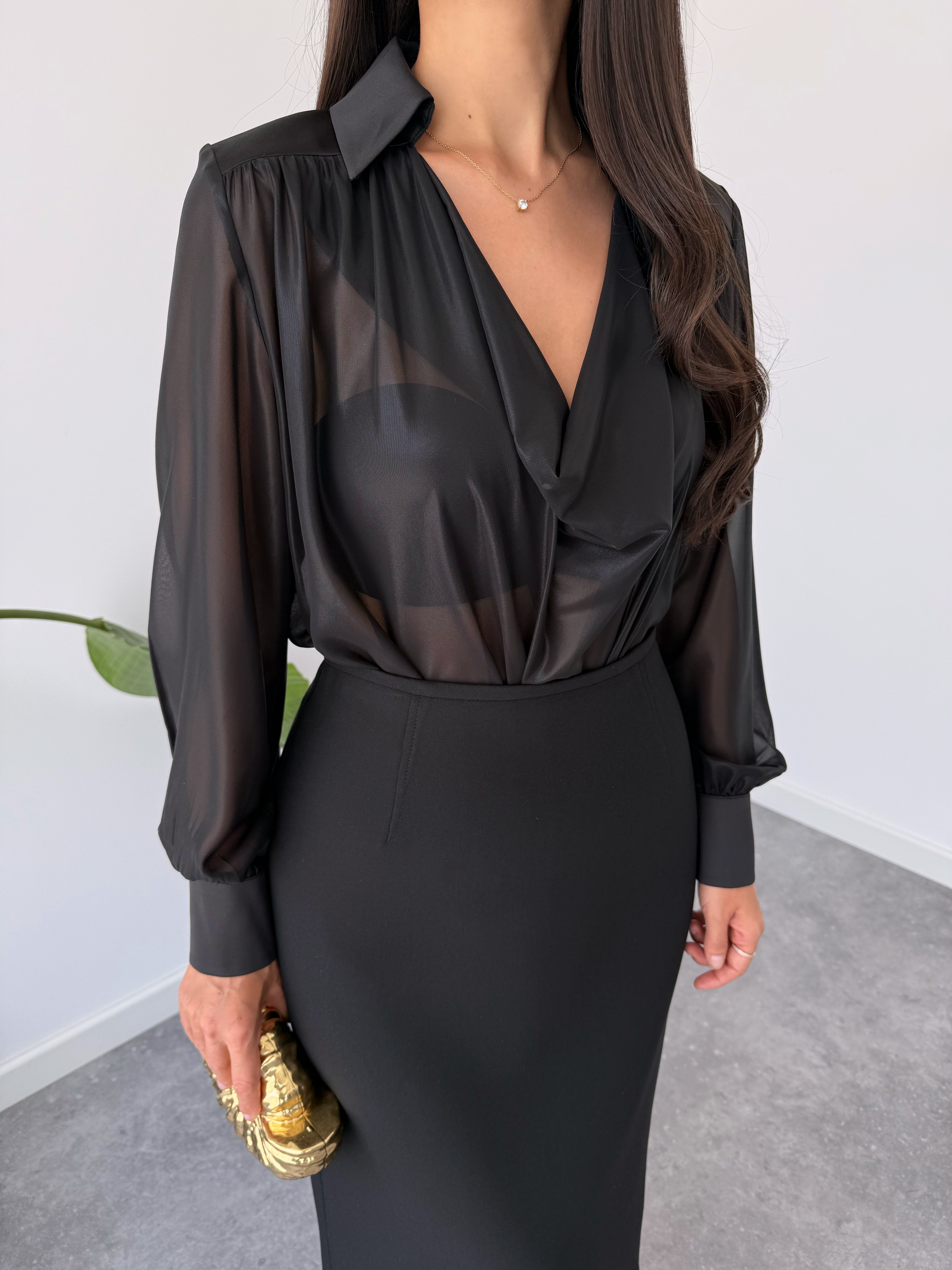 OFF-SHOULDER NECKLINE SHEER BLOUSE