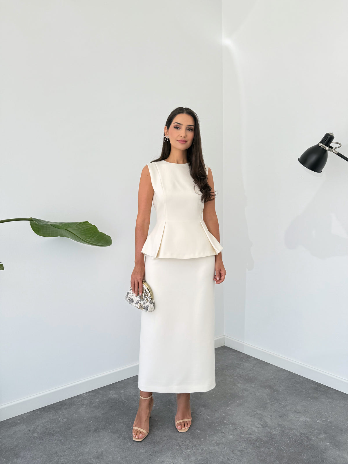 MONICA SLIT DETAIL PENCIL SKIRT ECRU