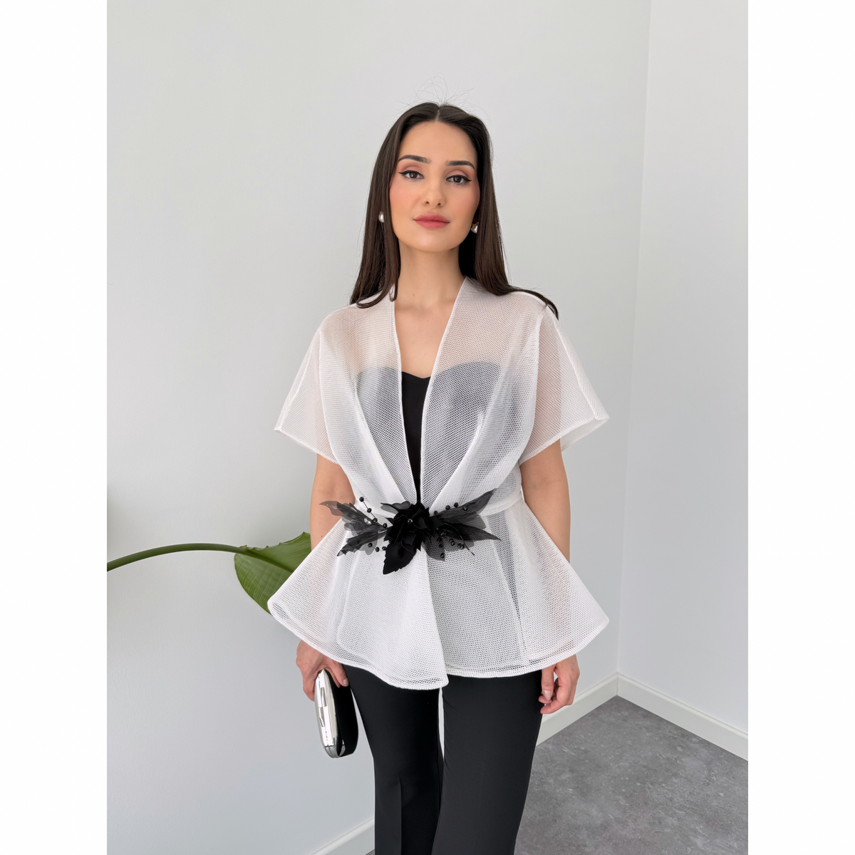 FLORAL EMBELLISHED SHEER JACKET WHITE