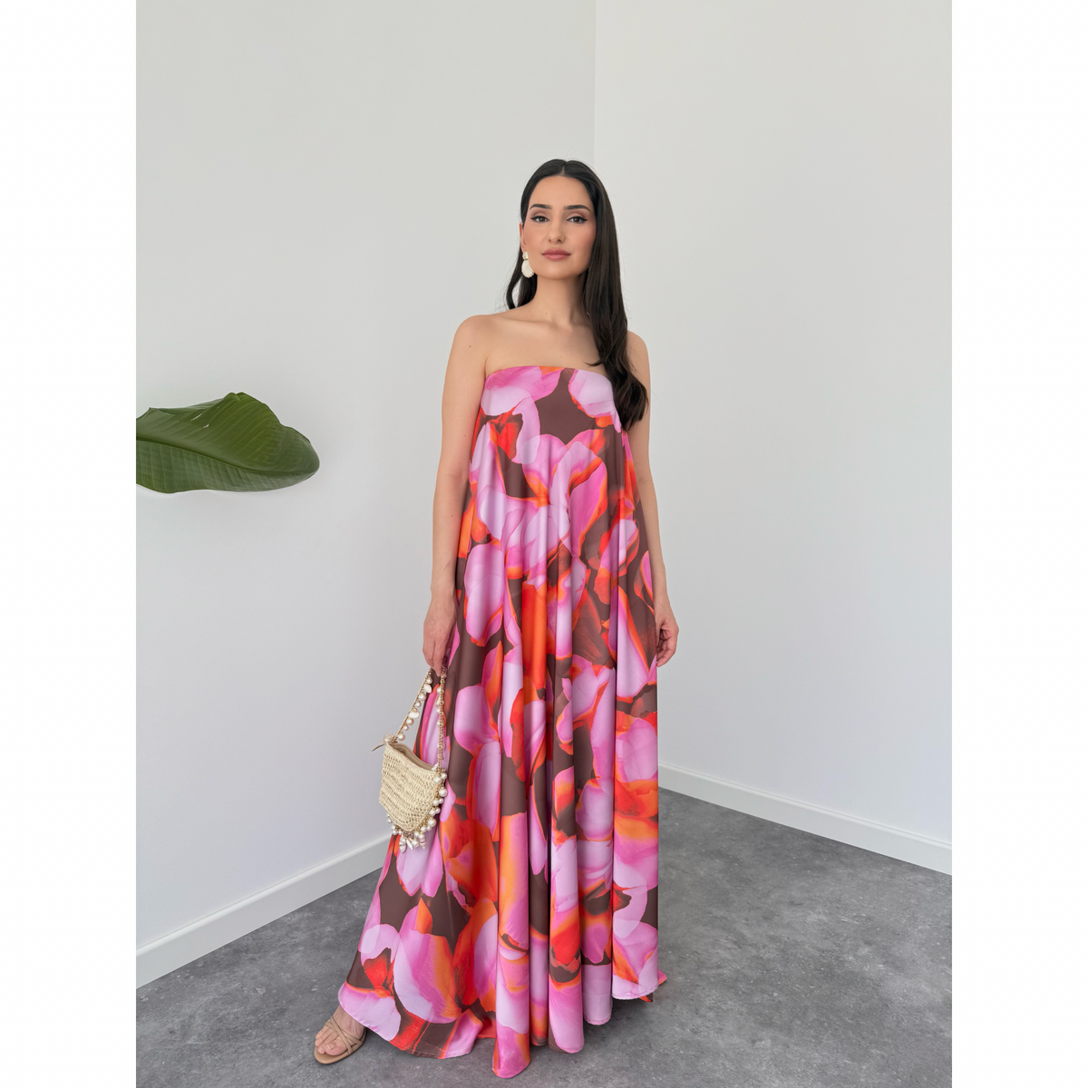 FLORAL PRINT STRAPLESS DRESS