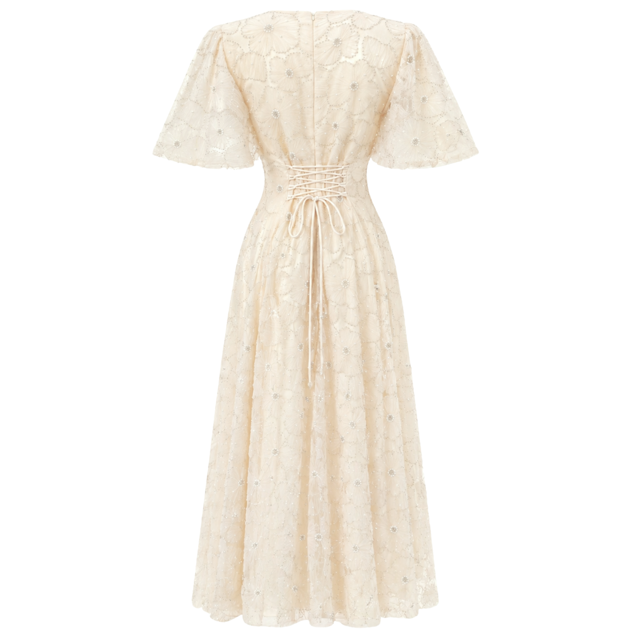 PEARL EMBROIDERED MAXI LENGTH DRESS ECRU