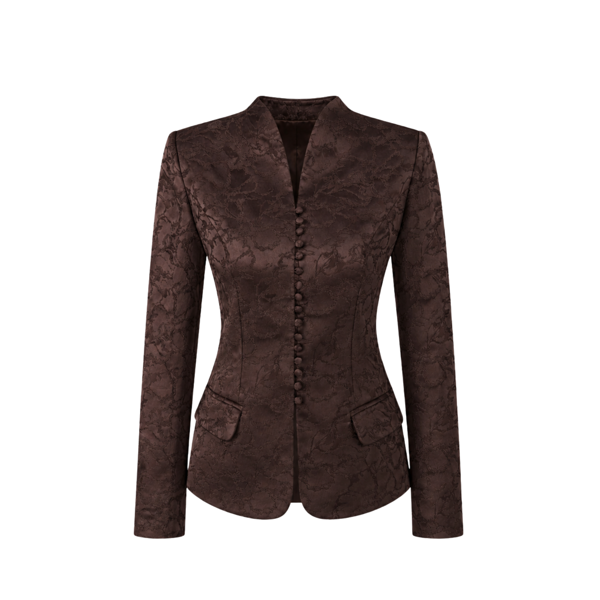BUTTON DETAIL JACQUARD SATIN JACKET BEIGE