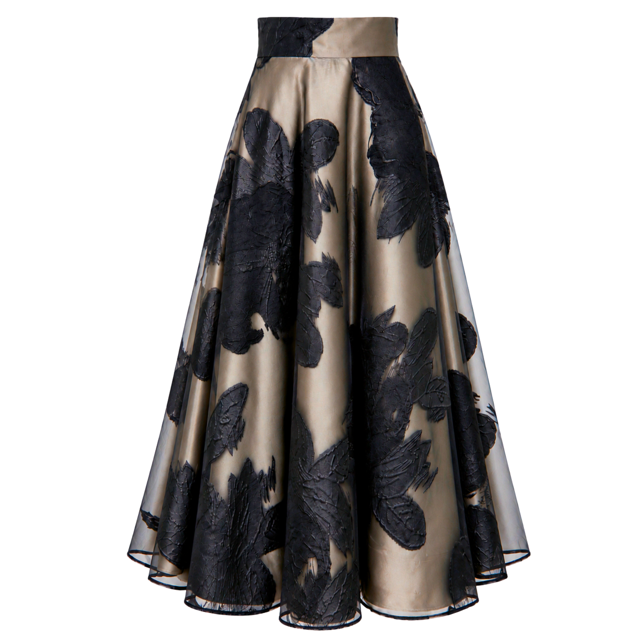 تنورة جاكار واسعة مزينة بطبعة زهور باللون البيج