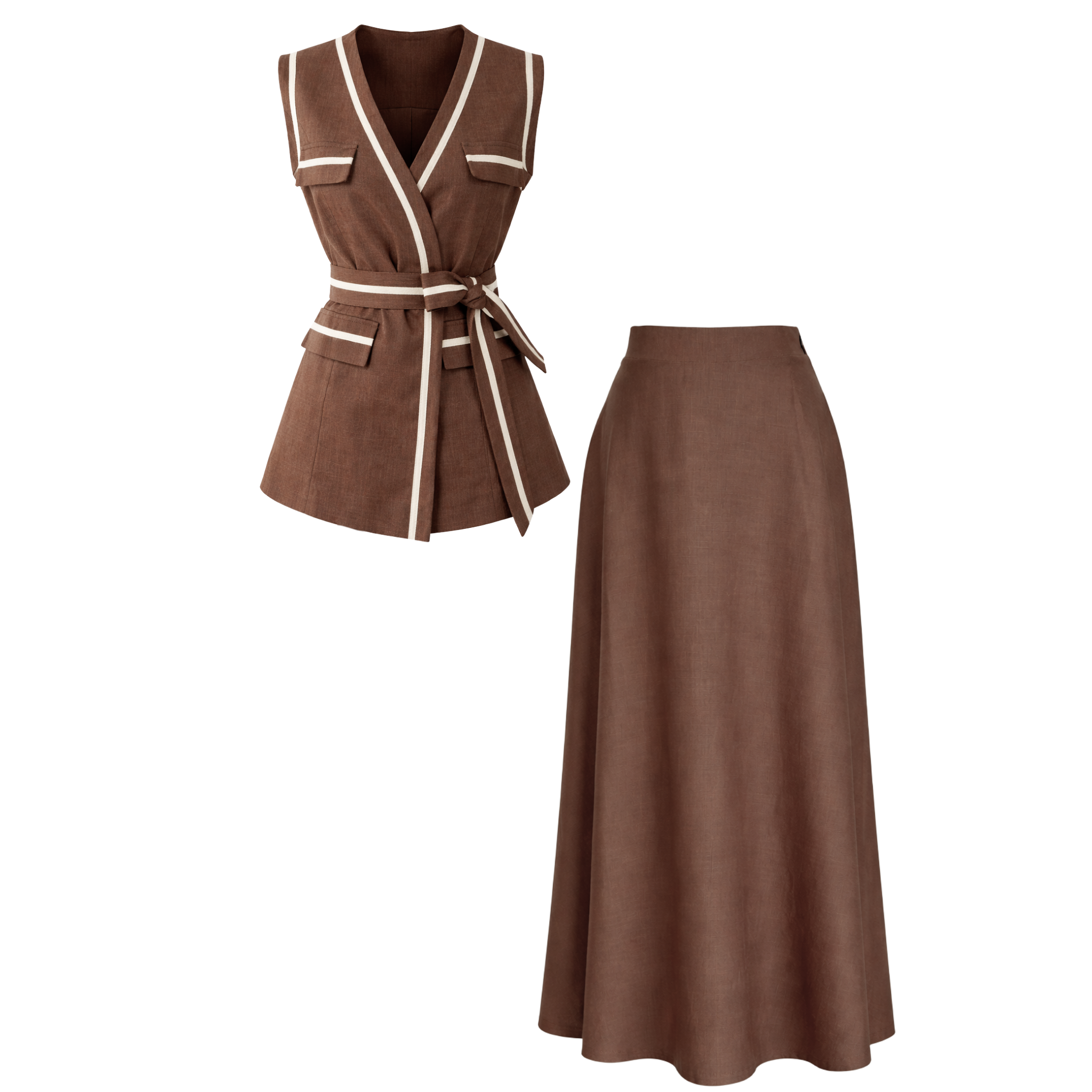 100% LINEN VEST AND SKIRT SET