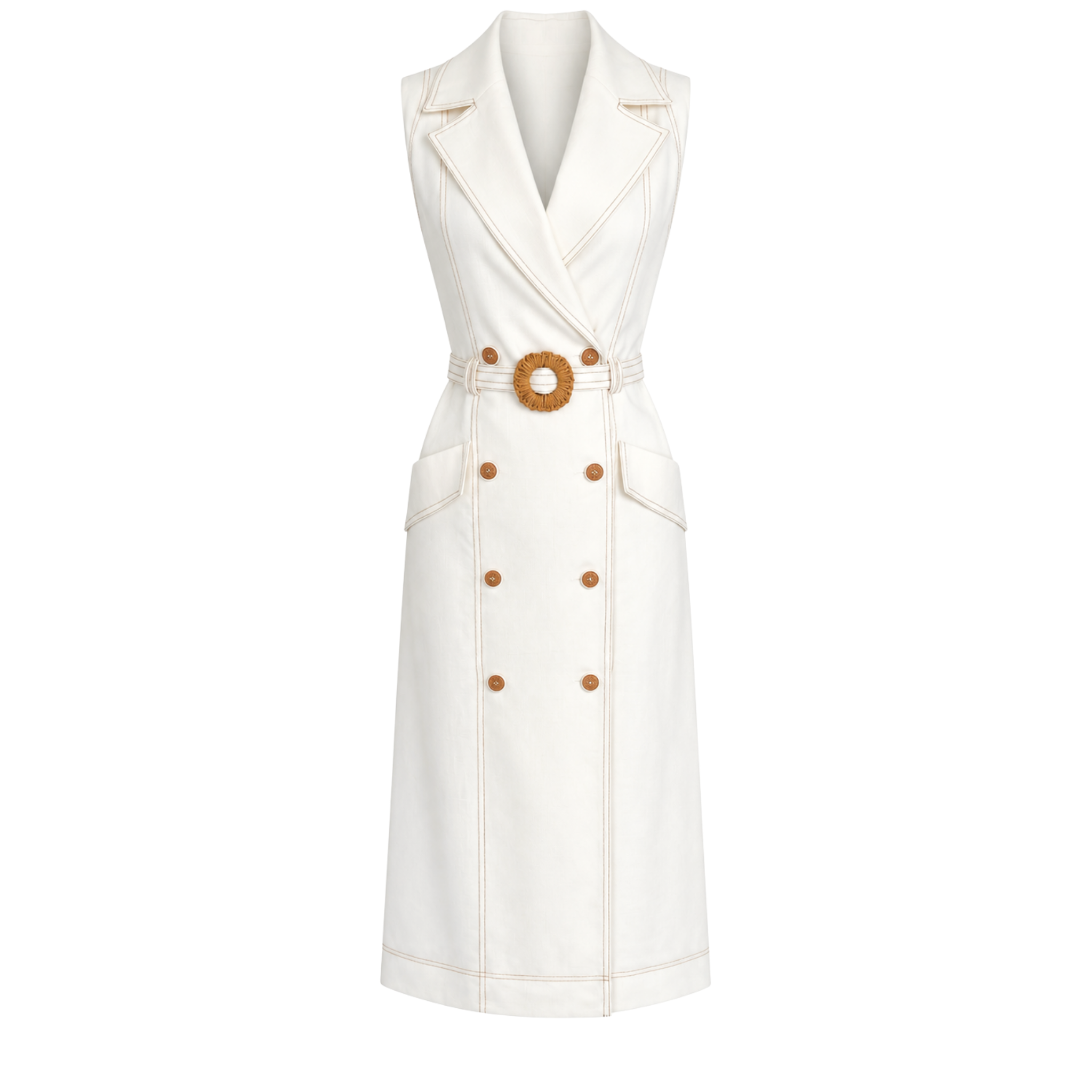 WRAP CLOSURE BLAZER COLLAR DRESS ECRU