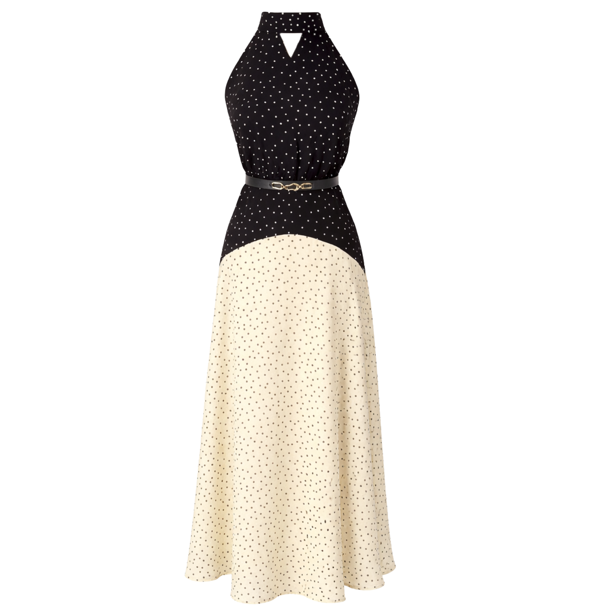 AT THE NECK TIE-FASTENING POLKA DOT PATTERN CHIFFON DRESS