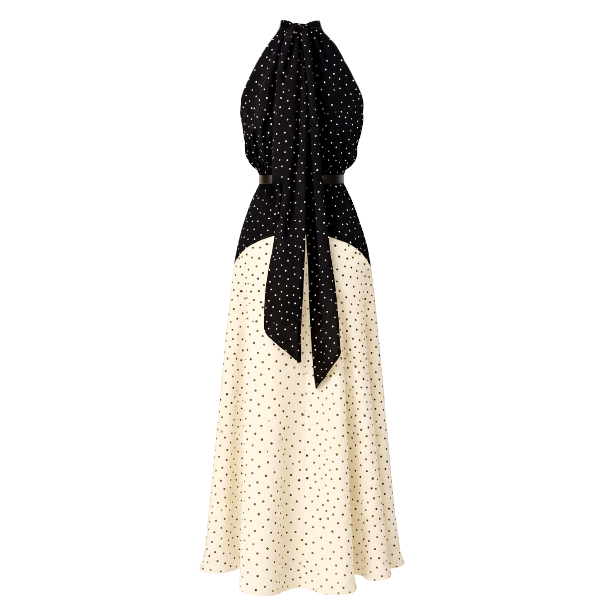 AT THE NECK TIE-FASTENING POLKA DOT PATTERN CHIFFON DRESS