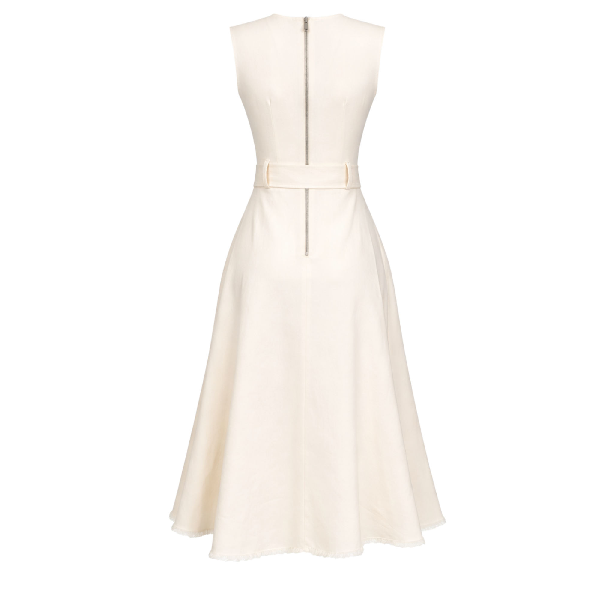 BELTED A-LINE STYLE GABARDINE DRESS ECRU