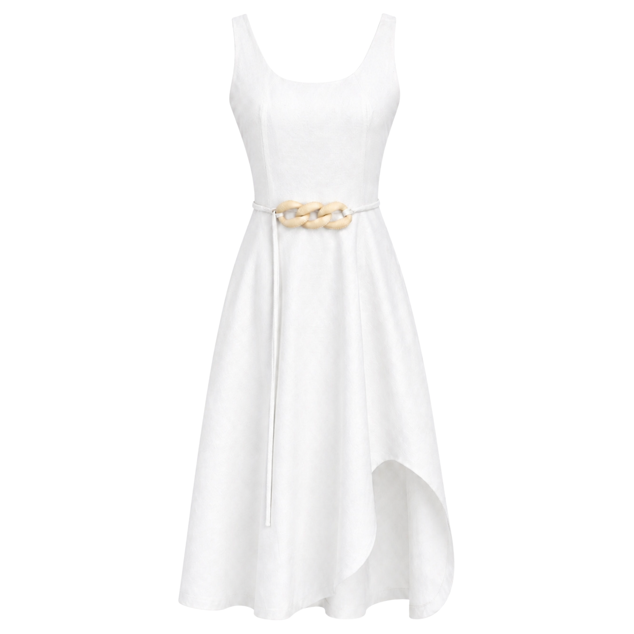 BELT DETAIL CHUNKY STRAPPY 100% LINEN DRESS WHITE