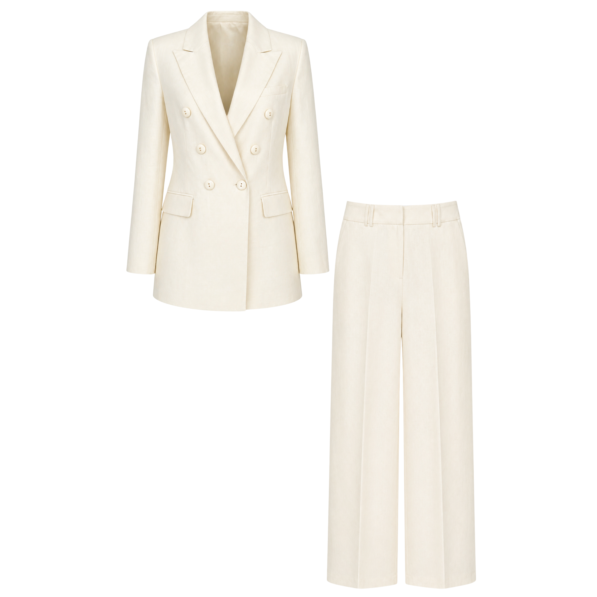 100% LINEN WRAP JACKET AND TROUSERS SET VANILLA