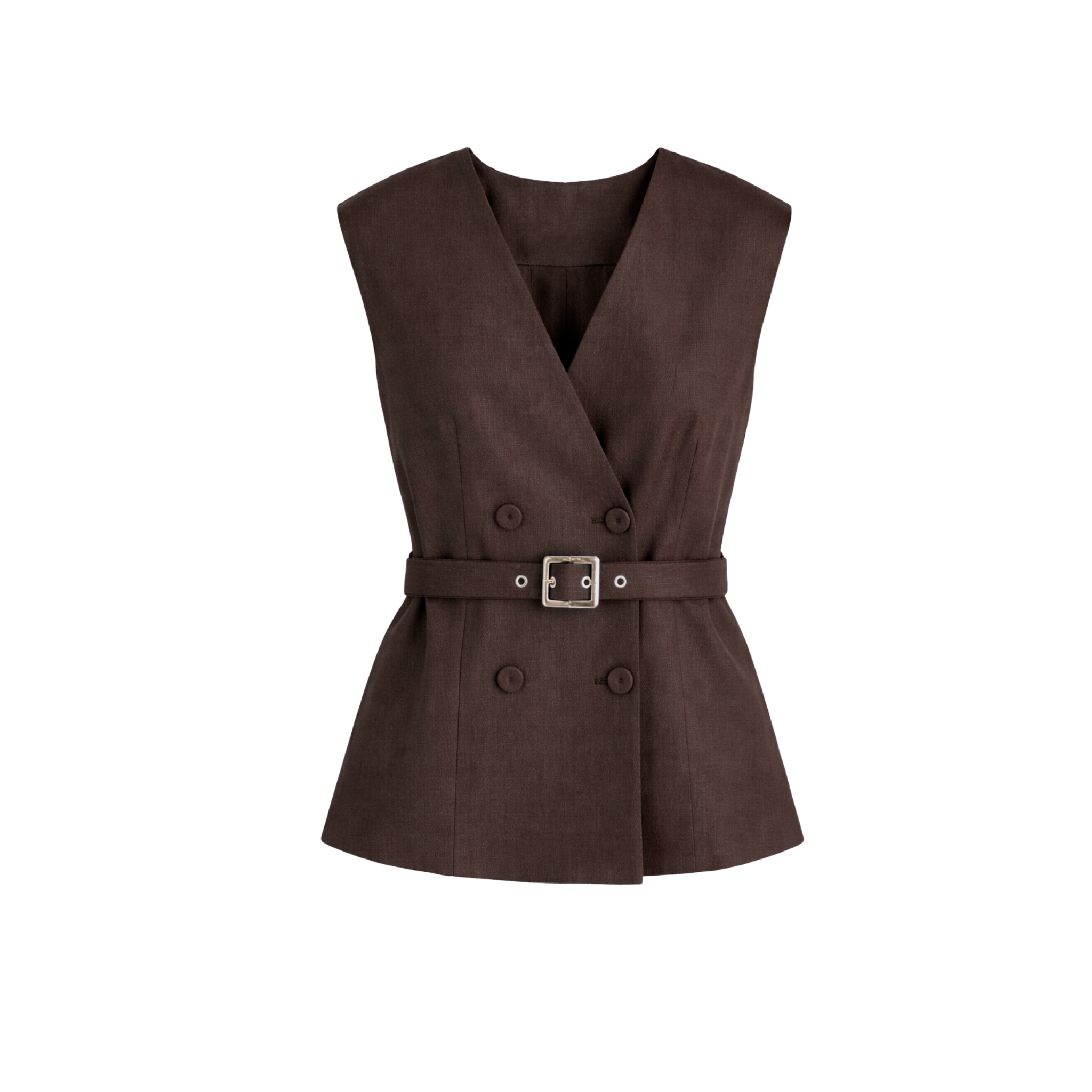 BELT DETAIL 100% LINEN SET DARK BROWN