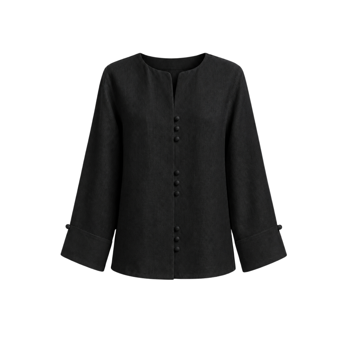 BUTTON DETAIL 100% LINEN SET BLACK