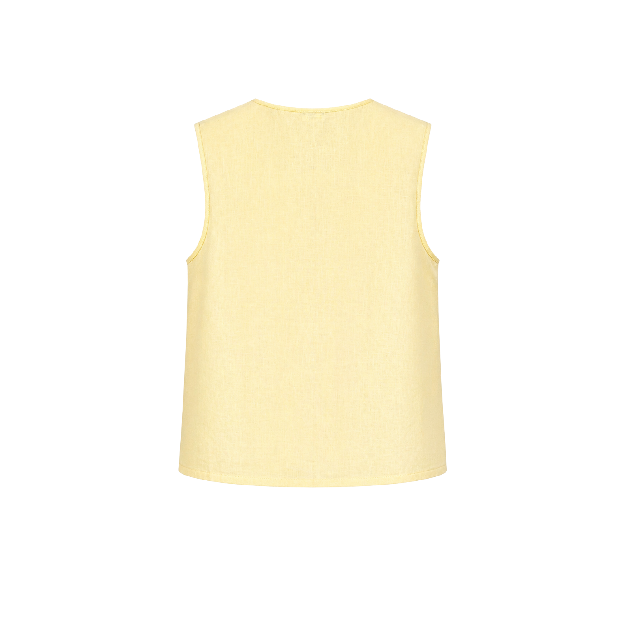V-NECK KNOT DETAIL 100% LINEN VEST YELLOW