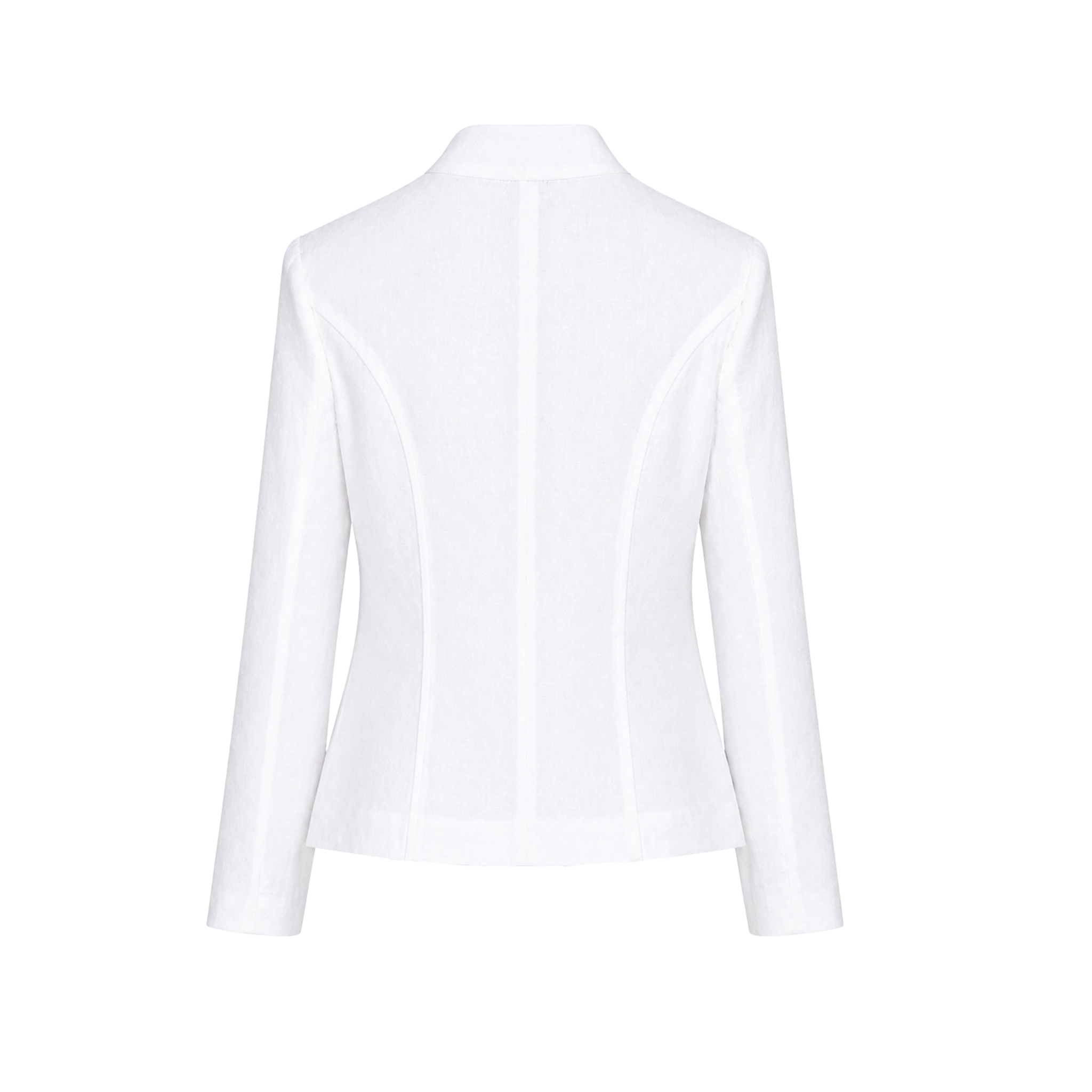 HIGH NECK BUTTON DETAIL 100% LINEN JACKET WHITE