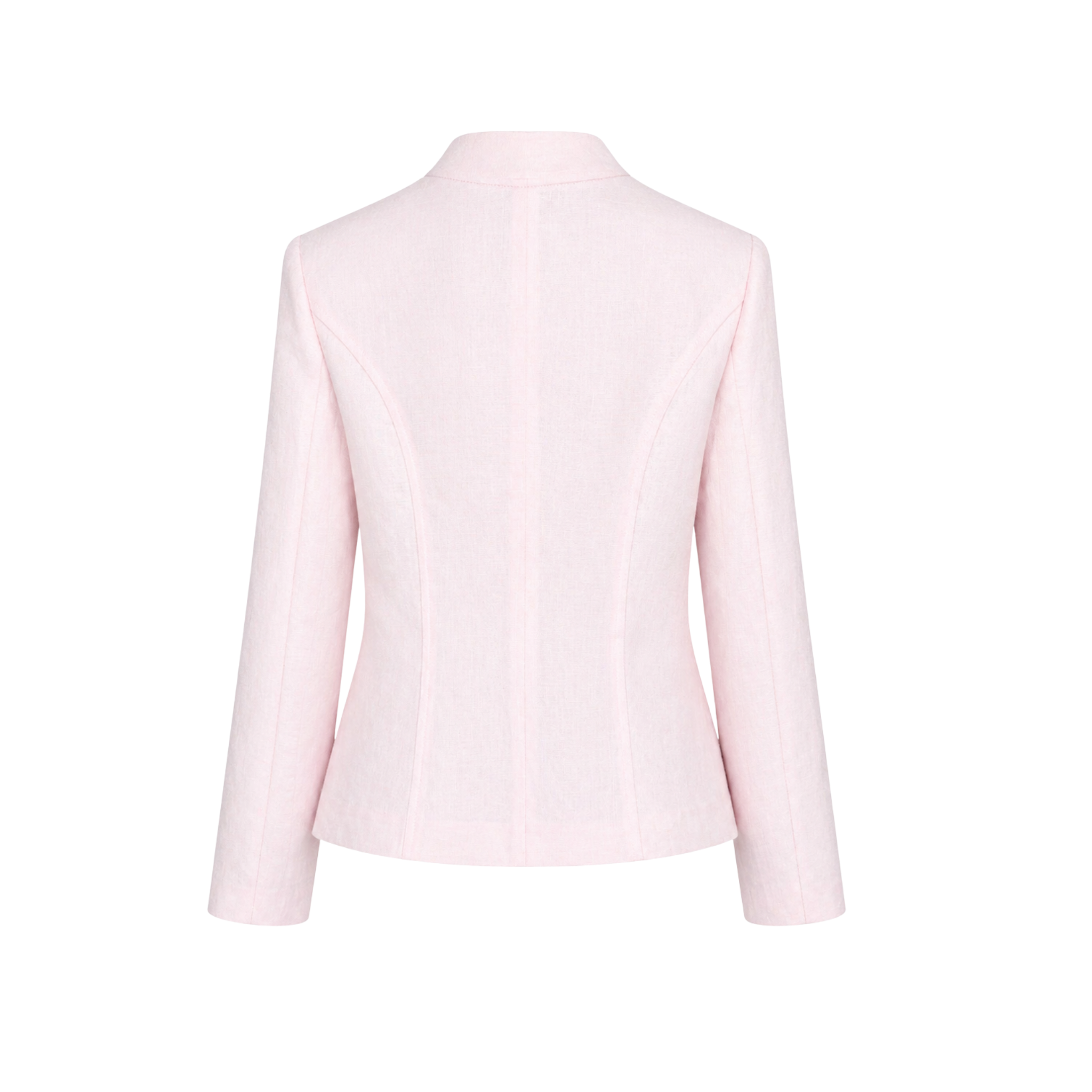 HIGH NECK BUTTON DETAIL 100% LINEN JACKET PINK