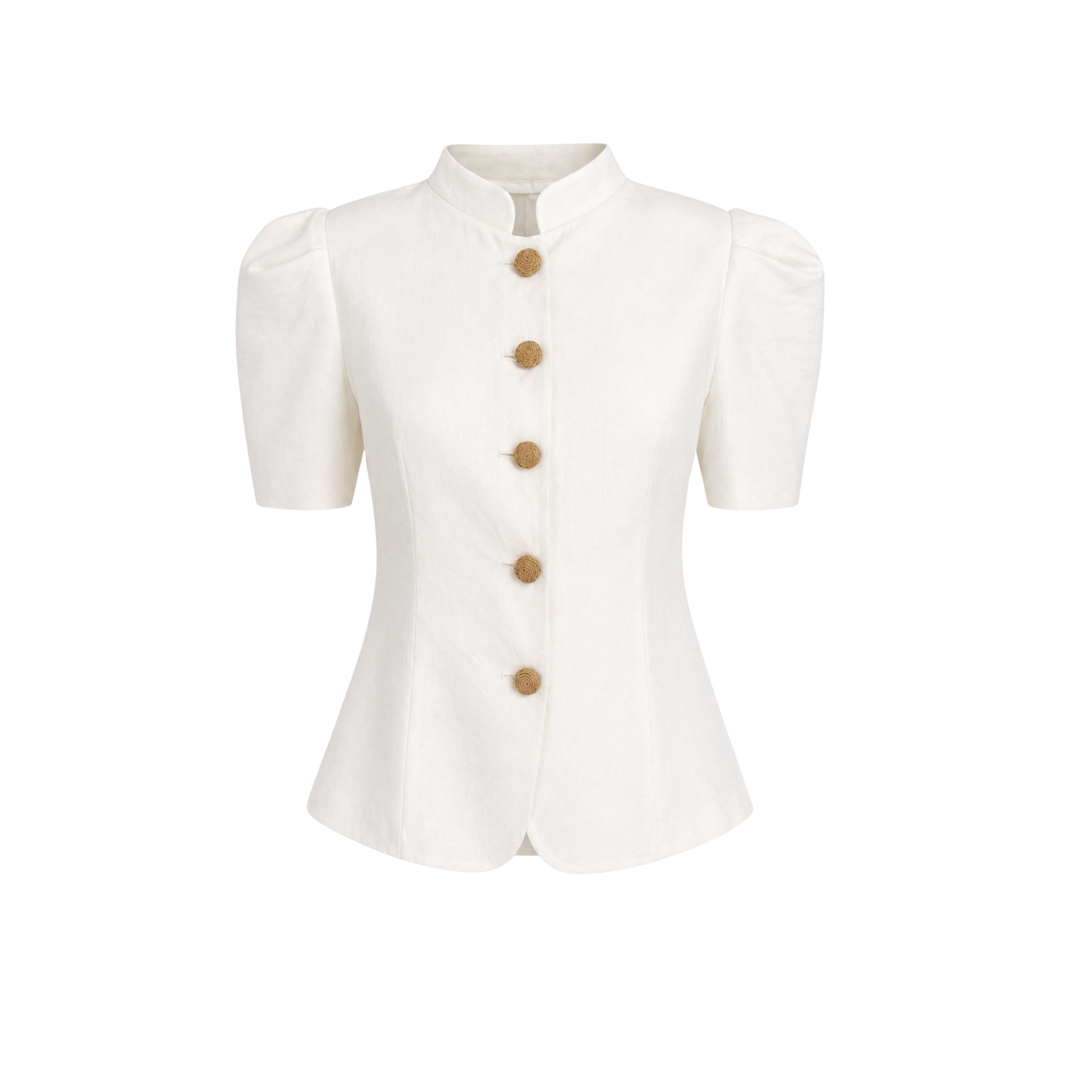 COLLAR AND SLEEVE DETAIL 100% LINEN JACKET ECRU