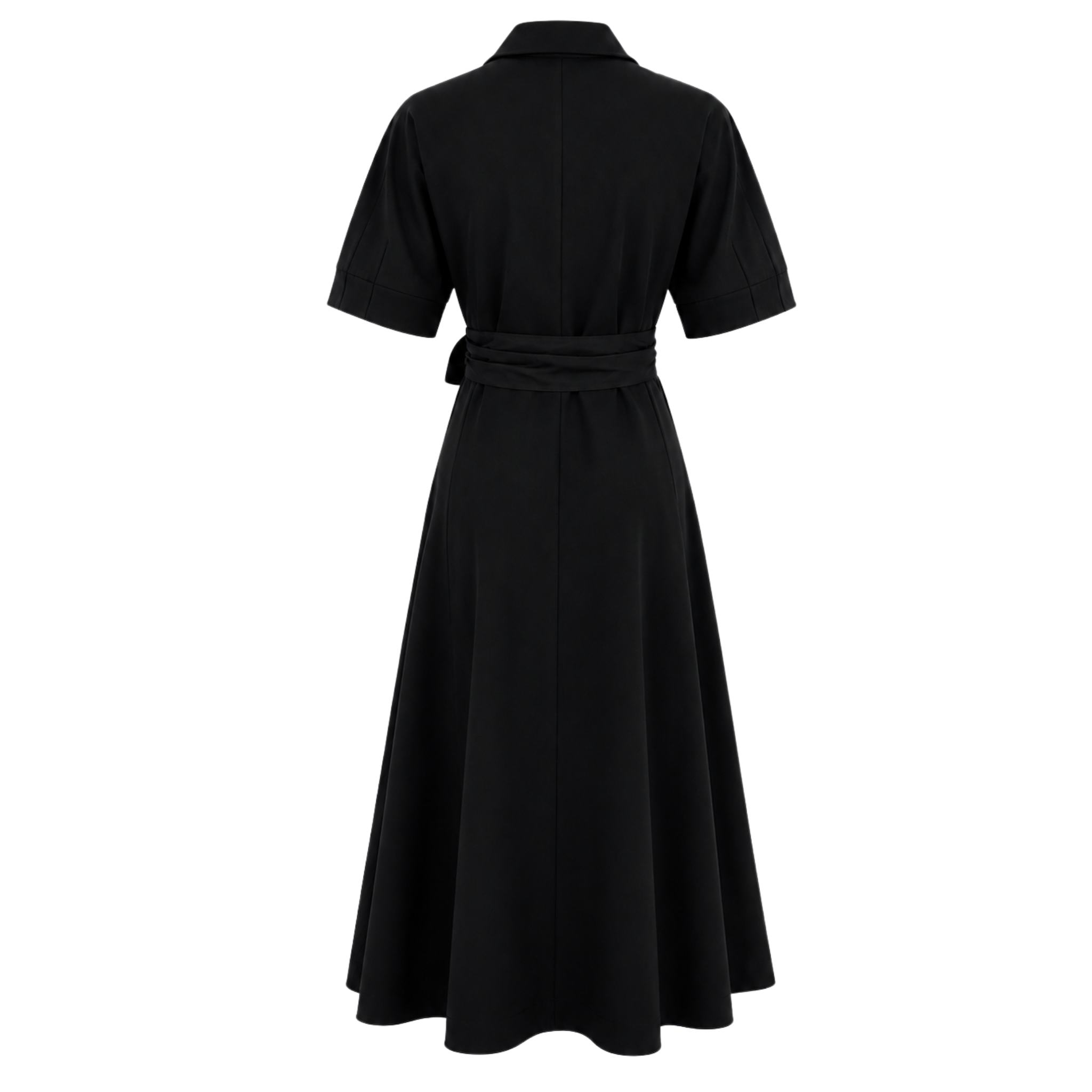 SHORT SLEEVE WAIST SASH DETAIL ZIPPED DRESS BLACK
