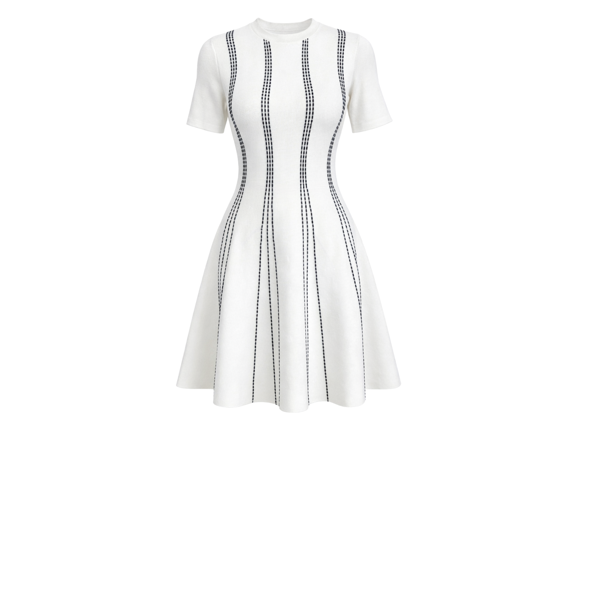 A-LINE STYLE MERCERISED KNIT DRESS WHITE NAVY