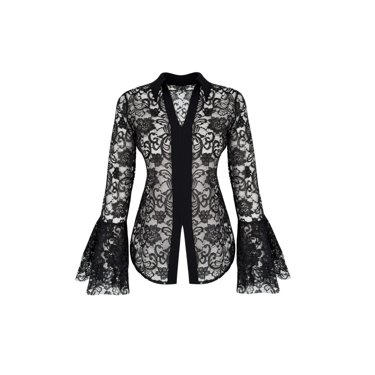 RUFFLED LACE SLEEVES BLOUSE BLACK