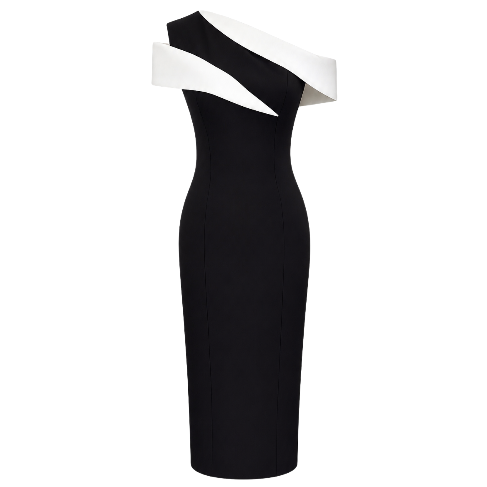 SHOULDER DETAIL CONTRAST FABRIC MIX PENCIL DRESS BLACK