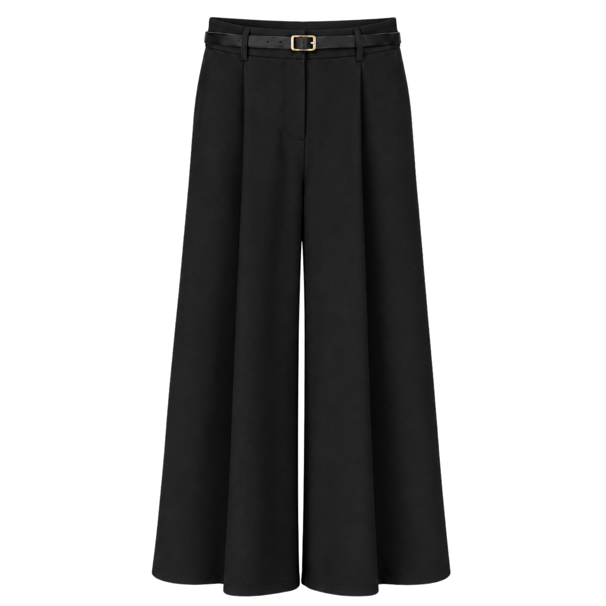 FLOWY BELT DETAIL WIDE LEG TROUSERS BLACK